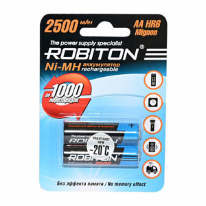 Аккумулятор Ni-Mh 2500 мА·ч 1.2 В ROBITON AA HR6 Mignon 2500, в упаковке: 2 шт.