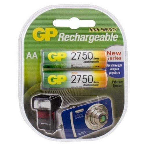 Аккумулятор Ni-Mh 2750 мА·ч 1.2 В GP Rechargeable 2750 Series AA, в упаковке: 2 шт.