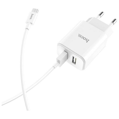 Сетевое зарядное устройство hoco. C62A + кабель microUSB, EU, white