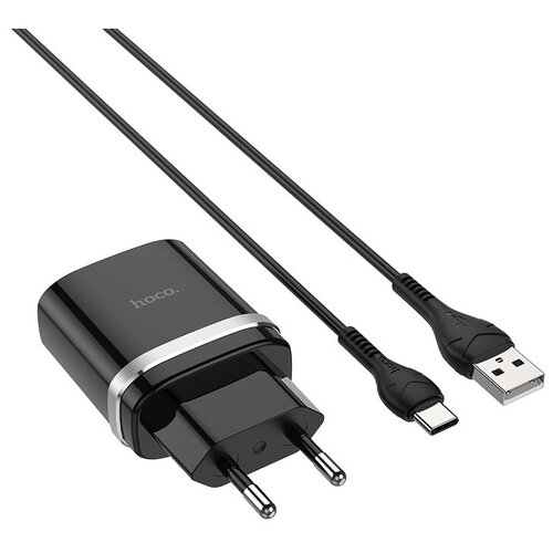 Сетевое зарядное устройство hoco. C12Q Smart + кабель USB Type-C, EU, черный