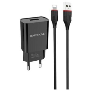 Сетевое зарядное устройство Borofone BA20A Sharp + кабель Lightning, EU, черный