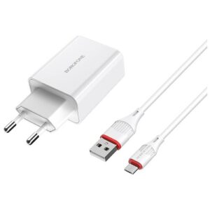 Сетевое зарядное устройство Borofone BA21A Long Journey + кабель microUSB, Global, белый