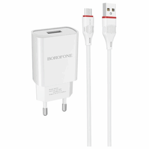 Сетевое зарядное устройство Borofone BA20A Sharp + кабель MicroUSB, Global, белый
