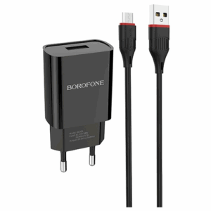 Сетевое зарядное устройство Borofone BA20A Sharp + кабель MicroUSB, EU, черный