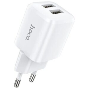 Сетевое зарядное устройство, 2 USB 2.4A 12W (N8), HOCO, Type-C, Умная зарядка, белый