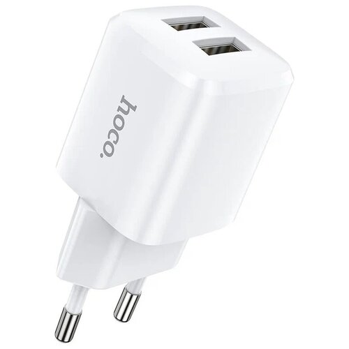 Сетевое зарядное устройство, 2 USB 2.4A 12W (N8), HOCO, Type-C, Умная зарядка, белый