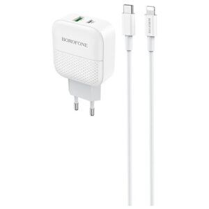Сетевое зарядное устройство Borofone BA46A Premium + кабель USB Type-C-Lightning, Global, белый