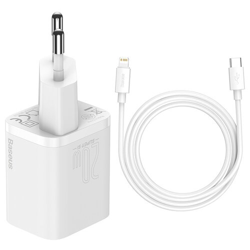 Сетевое зарядное устройство Baseus Super Si + кабель Type-C - Lightning, EU, белый
