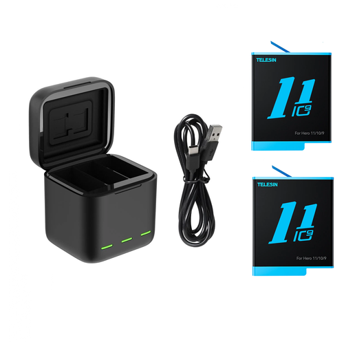 Зарядное устройство куб + 2 акб Telesin GP-BNC-901 для GoPro HERO10/HERO9 Black