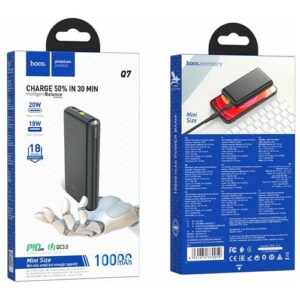 Универсальный Доп. Аккумулятор 10000mAh, Q7, HOCO, выход 1 USB (18W), 1 PD (20W), вход Type-C, черный
