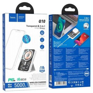 Беспроводной внешний аккумулятор 3В1 MagSafe для iPhone, hoco Q10, 5000 mAh, быстрая зарядка PD и QC3.0.