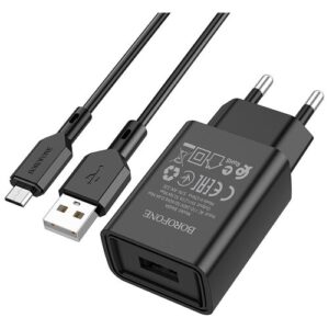 Сетевое зарядное устройство c USB Borofone, BA68A,+Micro, черное, 2.1A