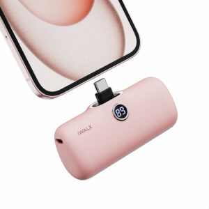 Портативный внешний аккумулятор Power Bank Type-C для Android, iPhone 15/16 iWALK 4800 mAh, пауэрбанк мини, розовый