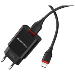 Сетевое зарядное устройство USB Borofone BA20A (2.1A, кабель Lightning) Черный