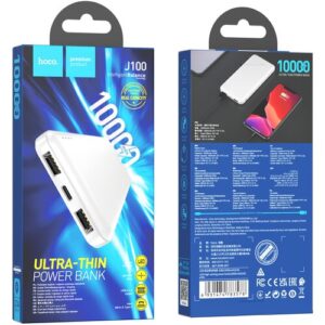 Аккумулятор внешний универсальный Hoco J100 10000 mAh High-ranking power bank (2USB:5V-2.1A) Белый