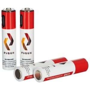 Аккумуляторная батарейка LI-ION рубин размер ААА 1,5В (600mWh USB Type-C) 4шт/блистер с кабелем