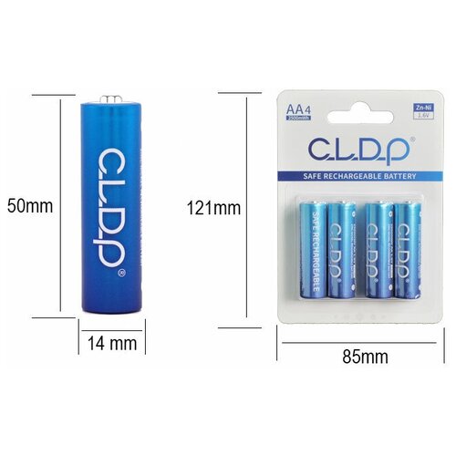 Аккумуляторные батарейки CLDP , AA, Ni-Zn, 2500 mAh, 4 штуки, блистер