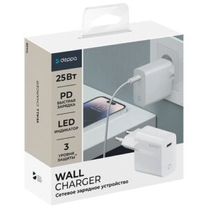 Сетевое зарядное устройство Type-C Power Delivery 25Вт, Deppa белое