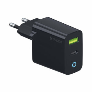 Сетевое зарядное устройство для телефона USB-C + USB A, PD 3.0, QC 3.0, 33W, черный, Deppa, Deppa 11430