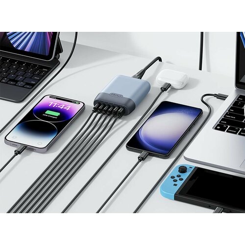 Зарядное устройство MiLi, GaN, 140 W, USB PD3.0, 6 портов, с кабелем