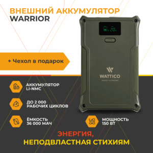Внешний аккумулятор ударопрочный походный powerbank Wattico WARRIOR с автомобильной розеткой и быстрой зарядкой портативная мини электростанция для туризма