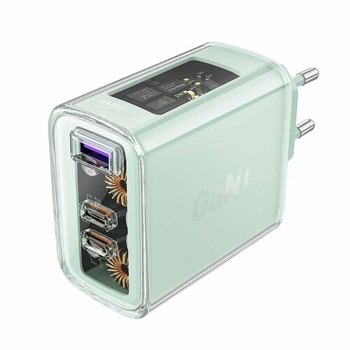 Сетевое зарядное устройство ACEFAST A45 Sparkling series PD65W GaN (2*USB-C+USB-A) charger (EU). Цвет: зеленый