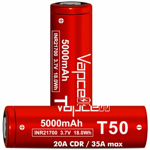 Аккумулятор Vapcell T50 21700 5000 mAh 20/35A (Комплект 2 элемента) белый/красный
