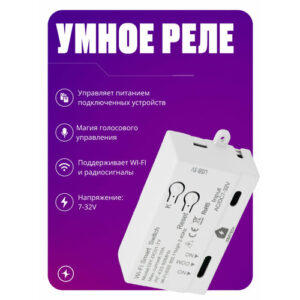 Умное реле Wi-Fi, RF, BLE, 10А, 7-32V, контроллер с сухим контактом, с корпусом