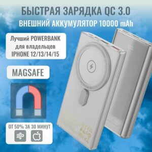 Внешний аккумулятор(повербанк) 10000mAh с беспроводной зарядкой HOCO MagSafe Q22 2023. Powerbank Type-C 15W серый