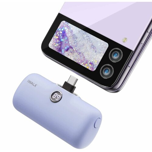 Портативный внешний аккумулятор Power Bank Type-C для Android, iPhone 15/16 iWALK 4800 mAh, пауэрбанк мини, фиолетовый