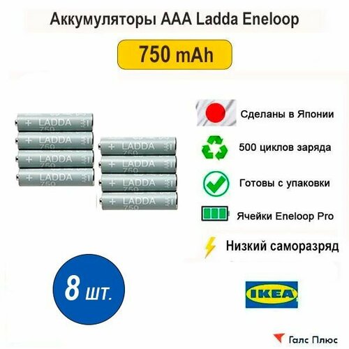 Аккумулятор AAA Ladda Eneloop 750mAh Япония, 8шт