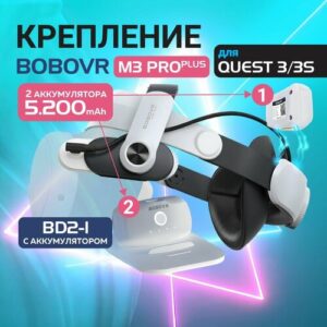 Крепление для Oculus Quest 3 и 3s аксессуары - BoboVR M3 Pro Plus с двумя аккумуляторами и зарядной станцией
