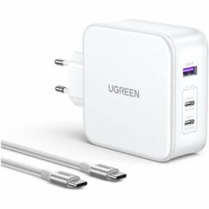 Сетевое зарядное устройство Ugreen CD289 (15339) Nexode 140W USB-A+2*USB-C GaN Fast Charger, USB-C-USB-C, с кабелем USB-C- USB-C, 2м, белый