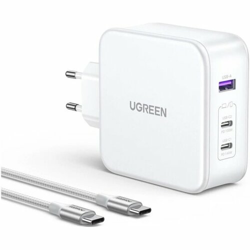 Сетевое зарядное устройство Ugreen CD289 (15339) Nexode 140W USB-A+2*USB-C GaN Fast Charger, USB-C-USB-C, с кабелем USB-C- USB-C, 2м, белый