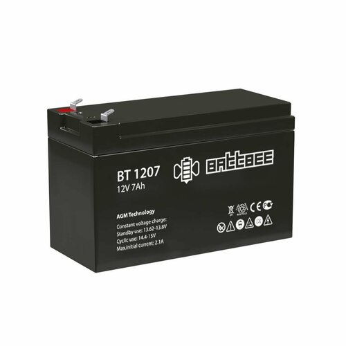 Аккумуляторная батарея BATTBEE (DELTA) BT 1207 12В/7Ач (V/Ah) F1. Разработана для пожарно-охранного, кассового, переносного оборудования, эхолотов, ИБП. Срок службы: 3 года