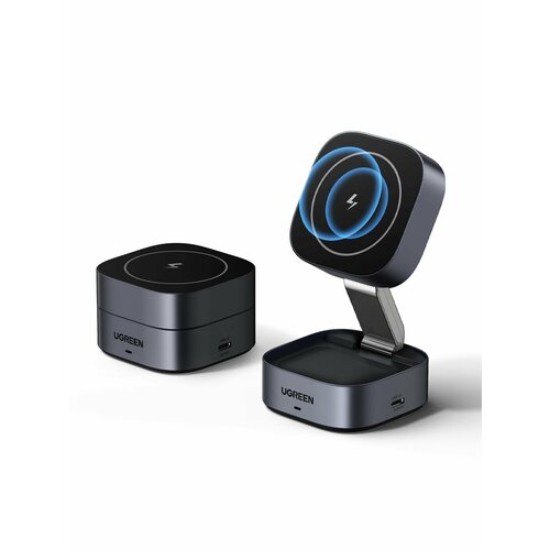 Зарядное устройство магнитное беспроводное 2-в-1 UGREEN W526 (35278) для IphoneAirPods 7,5W. Цвет: серый космос