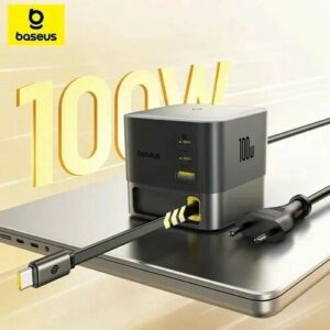Сетевое зарядное устройство 4 в 1 Baseus Super GaN Desktop Charger with Retractable Cable 3C+U 100W EU