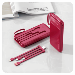 Портативный аккумулятор Changwei YM-488S, 8000 mAh, 10 Вт, со кабелями в комплекте, цифровой дисплей, розово-красный
