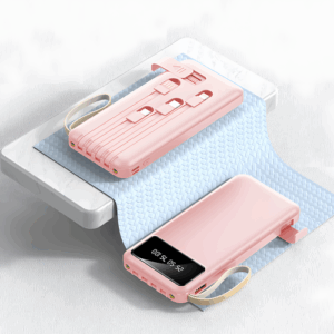 Портативный аккумулятор Changwei YM-488S, 10000 mAh, 10 Вт, со кабелями в комплекте, цифровой дисплей, розовый