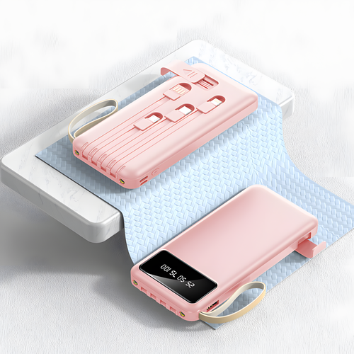 Портативный аккумулятор Changwei YM-488S, 10000 mAh, 10 Вт, со кабелями в комплекте, цифровой дисплей, розовый