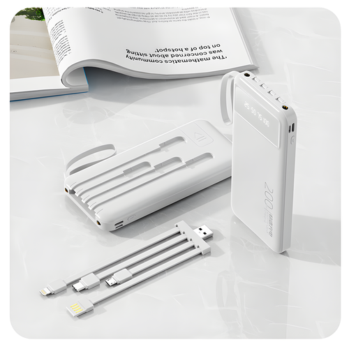 Портативный аккумулятор Changwei YM-488S, 10000 mAh, 10 Вт, со кабелями в комплекте, цифровой дисплей, белый