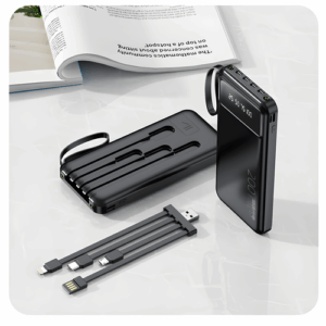 Портативный аккумулятор Changwei YM-488S, 10000 mAh, 10 Вт, со кабелями в комплекте, цифровой дисплей, черный
