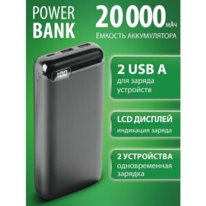 Повербанк для телефона 20000 мАч внешний аккумулятор