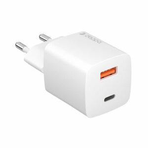 Зарядное устройство для телефона USB-C + USB-A, PD 3.0, QC 3.0, GaN, 20Вт, белый, Deppa 11410-OZ/ Без заводской упаковки