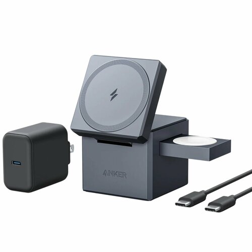 Беспроводное зарядное устройство Anker Cube с поддержкой MagSafe и функцией 3-в-1