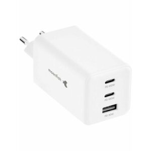Сетевое зарядное устройство moonfish USB-A + USB-C, GaN, 100 Вт, белый