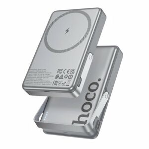 Внешний магнитный беспроводной аккумулятор Hoco Q36A Sunlight, 10000 mAh, MagSafe Qi15W/PD20W, с подставкой, metal grey