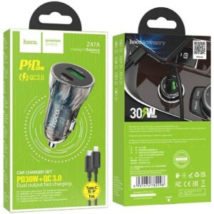 Зарядное устройство Hoco Z47A Transparent 1xUSB - 1xUSB-C 3А PD30W QC3.0 Black 6931474782274