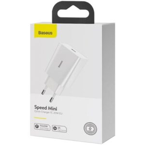 Baseus / Сетевое зарядное устройство / Адаптер Блок питания PD Type-C USB-C Speed mini 1C 20W белый
