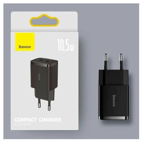Сетевое зарядное устройство Baseus Compact Charger 2*USB 10.5W, Черный, CCXJ010201
